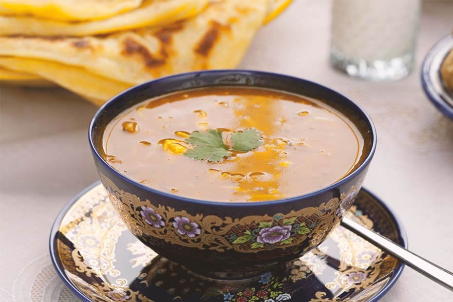 A Moroccan soup in a pretty Moroccan design bowl