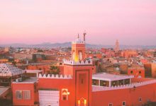 View from a height of a Moroccan city and it mosque