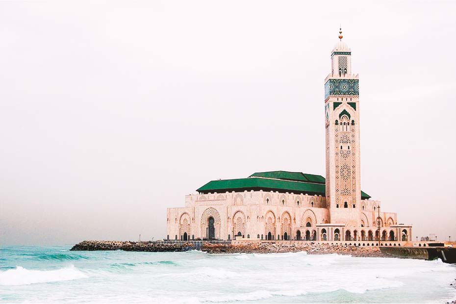 the hassan II mosque near the sea
